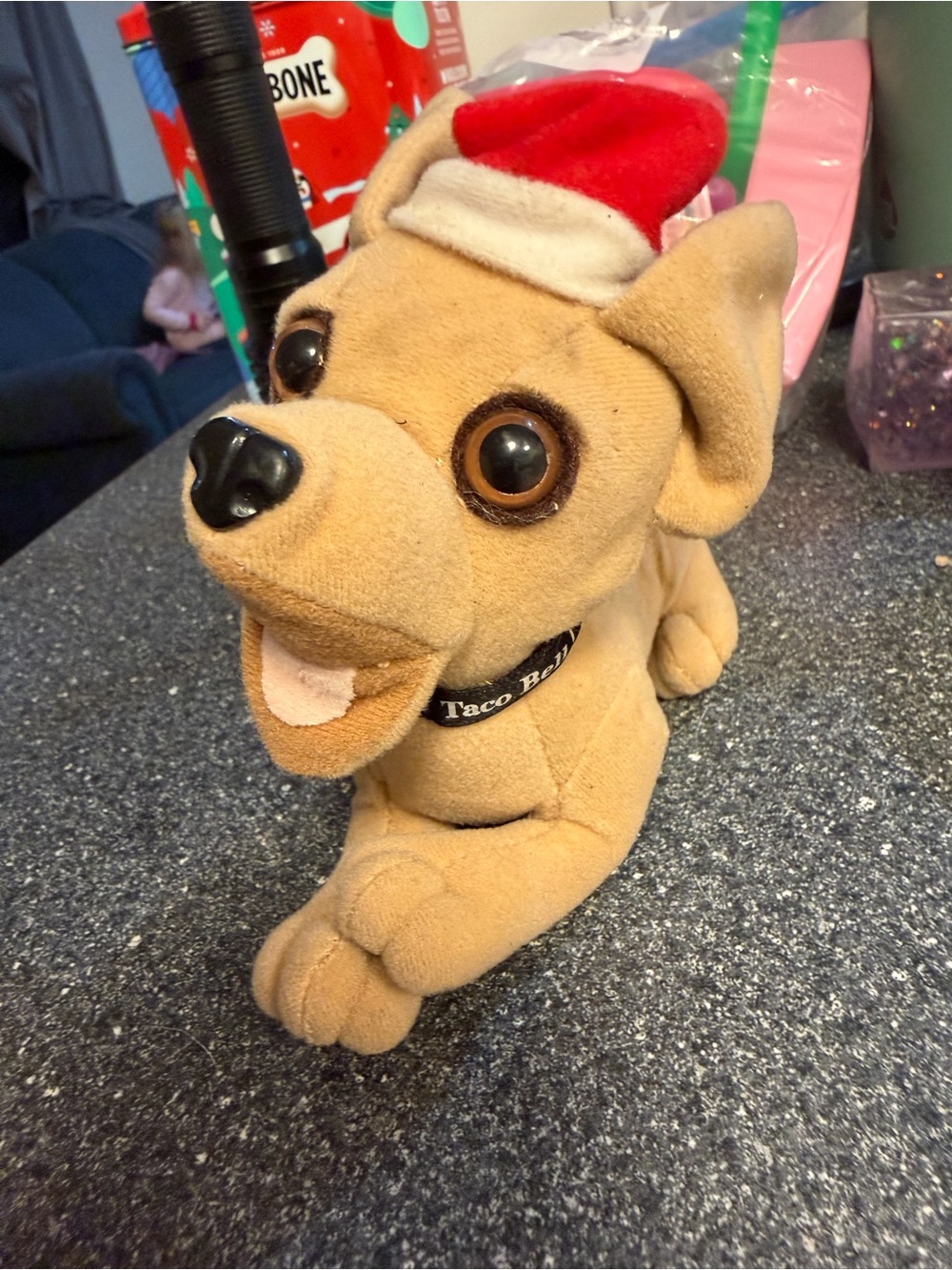 Taco Bell Tan Plush Dog with Red Santa Hat - Festive Pet Toy